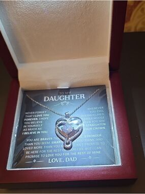 Silver Heart Pendant Necklace with Sparkling Stone - Gift for Daughter